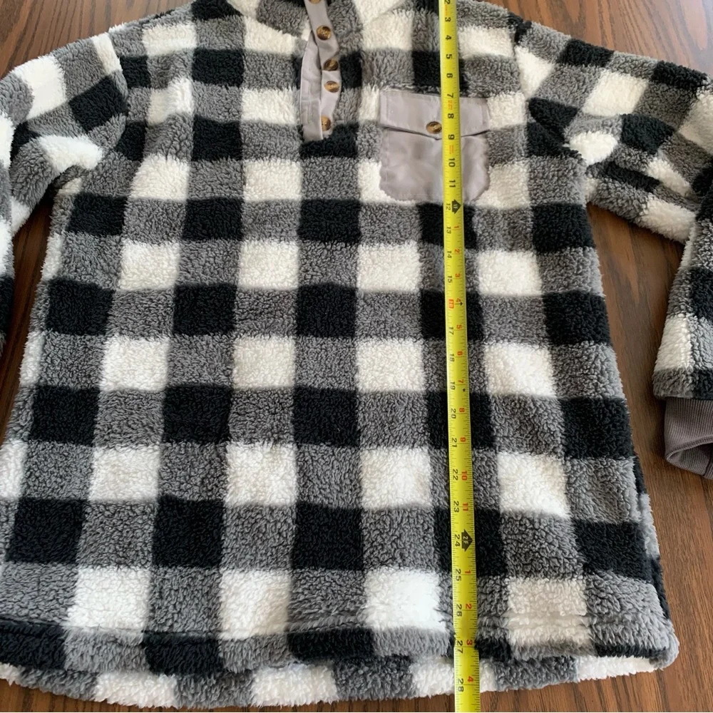 Warm & Cozy Fuzzy Plaid Oversized Sweater Pull Over - Picture 8 of 9